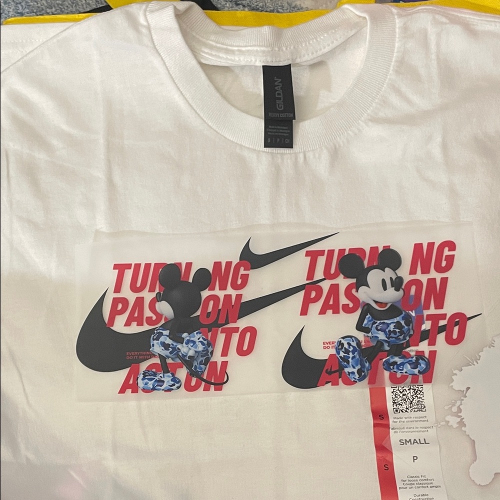Nike White T-Shirt with Mickey Mouse and Red Text